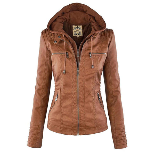 Women's Faux Leather Hooded Jacket